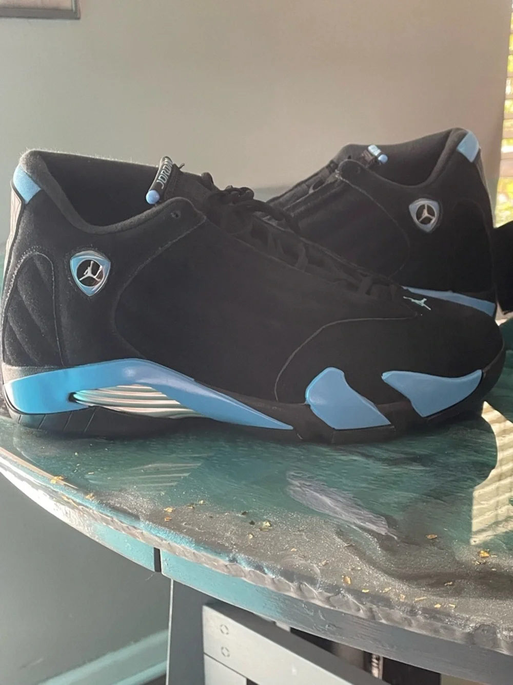Air Jordan 14 Retro Men’s Black and University Blue Retro Sneakers - Picture 4 of 12